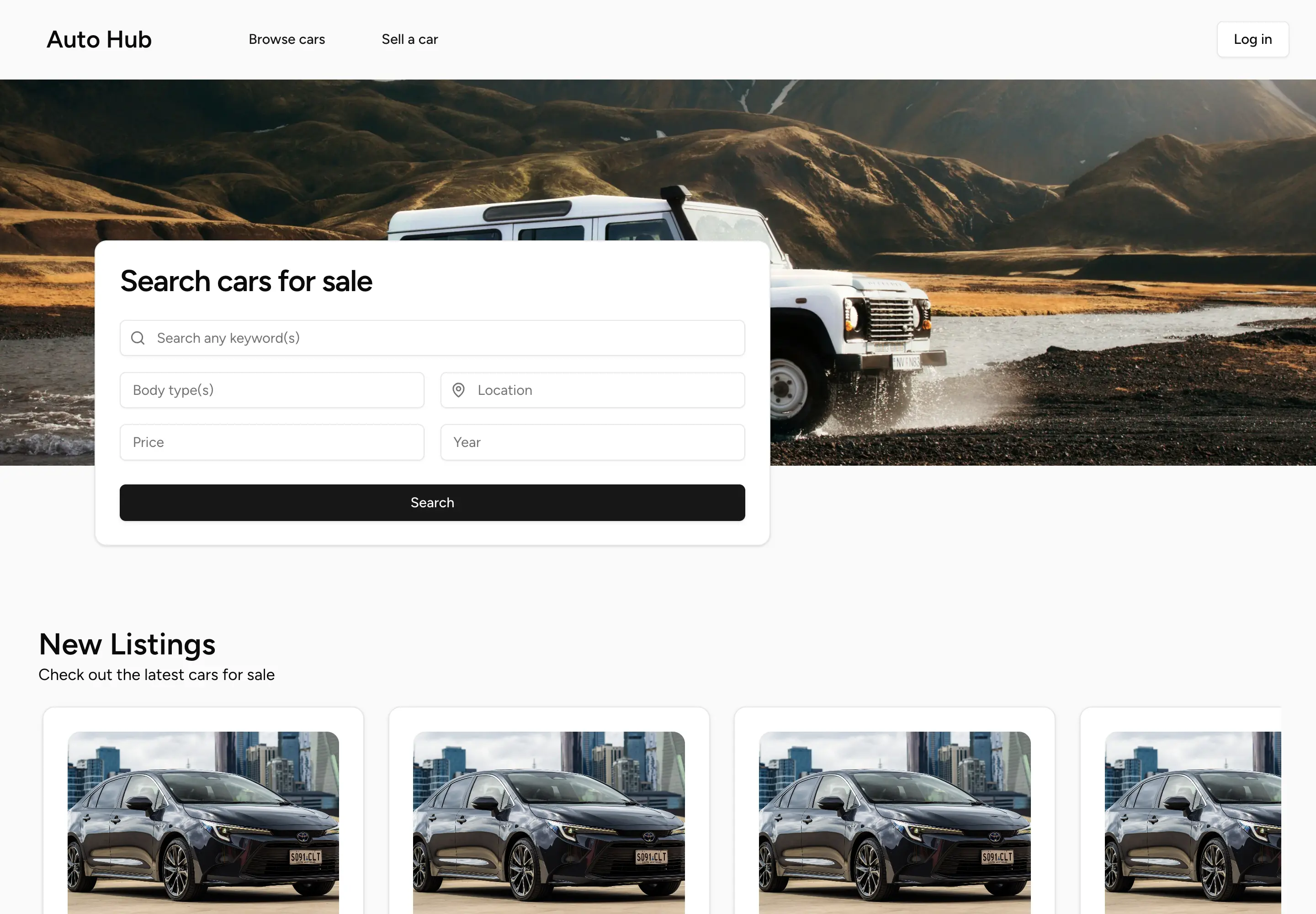 The Auto Hub application user interface